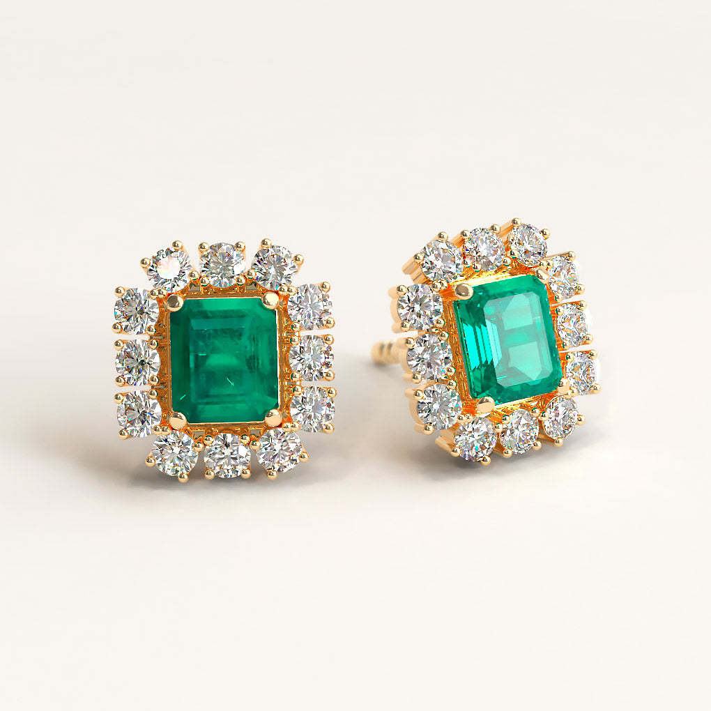 18K Gold Cocktail Earrings with Colombian Emerald and Diamonds