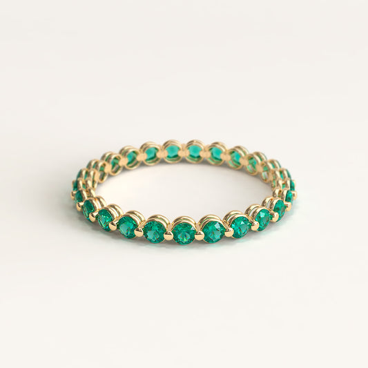 Yellow Gold Band with 2mm Colombian Emeralds