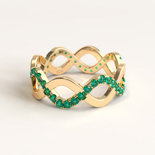 Gold Stackable Eternity Ring with Colombian Emeralds