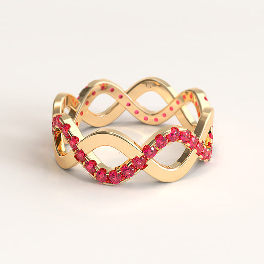 Gold Stackable Eternity Ring with Round Rubies