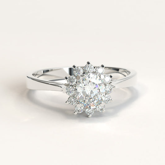 18k White Gold Oval Diamond and Halo Diamond Ring
