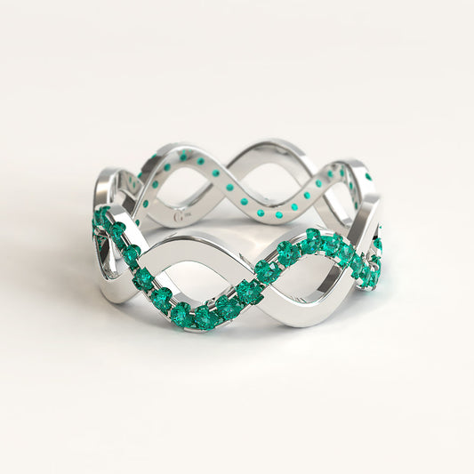 White Gold Stackable Eternity Ring with Colombian Emeralds
