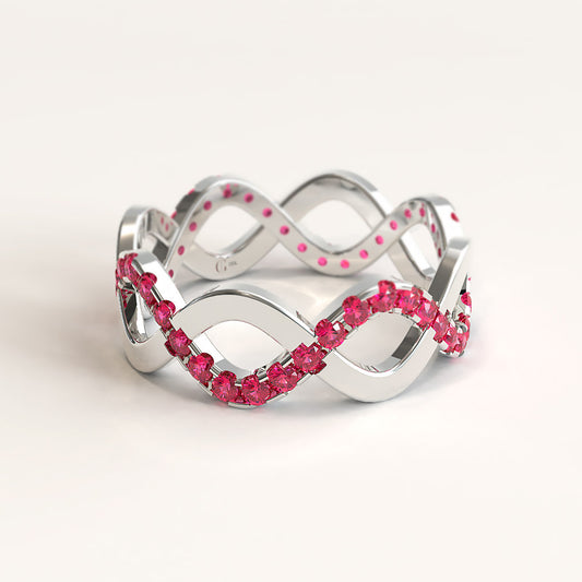 White Gold Stackable Eternity Ring with Round Rubies