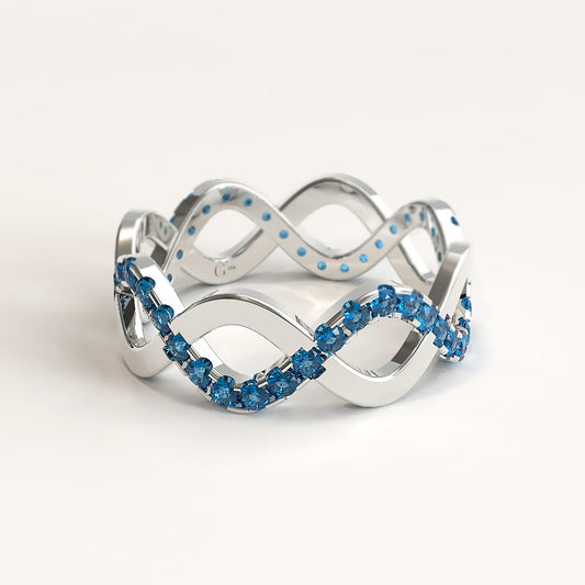 White Gold Stackable Eternity Ring with Round Sapphires
